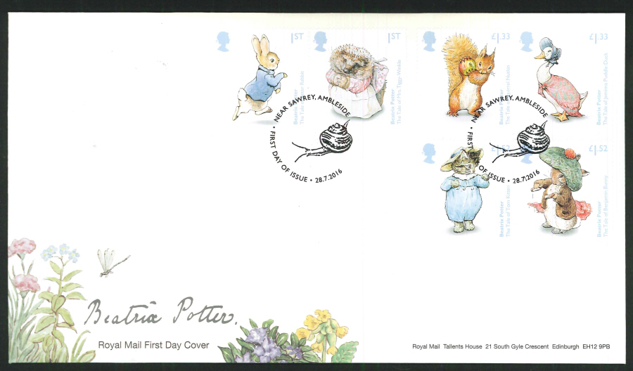 2016 - Beatrix Potter First Day Cover, Near Sawrey, Ambleside Postmark